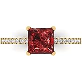 Clara Pucci 14K Solid Gold Engagement Ring for Women | 1.62 cttw Garnet Princess Cut Solitaire with Accents | Real Yellow Gold Wedding Ring