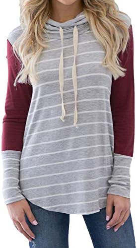 Dasbayla Womens Colour Block Striped Sweatshirts Long Sleeve Cowl Neck Casual Tunic Tops