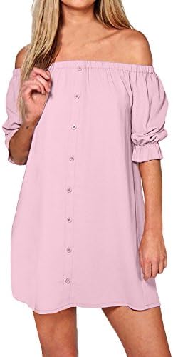 StyleDome Women's Off The Shoulder Mini Dress Strapless Loose Tops Summer Sexy Casual Shift Sundress