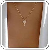 Allereyae Vintage Crystal Palm Tree Choker Necklace Rhinestone Palm Tree Pendant Necklace Gold Solid Palm Tree Necklace Cubic Tropical Tree Necklace Jewelry for Women