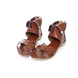 Milesline Retro Women's Zipper Ankle Wrap Flat Sandals Open Toe Roman Gladiator Shoes