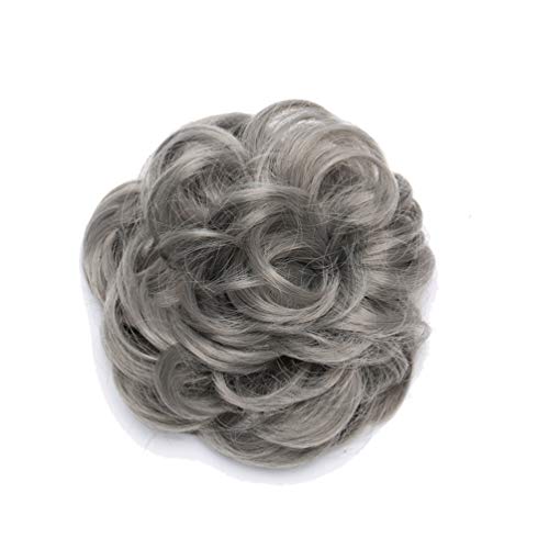 Messy Hair Bun Extensions Synthetic Updo Chignons Donut Elastic Bride Bun Ponytail Scrunchy Hairpiece Wig Accessory for Women 45g Dark Grey-Thicker