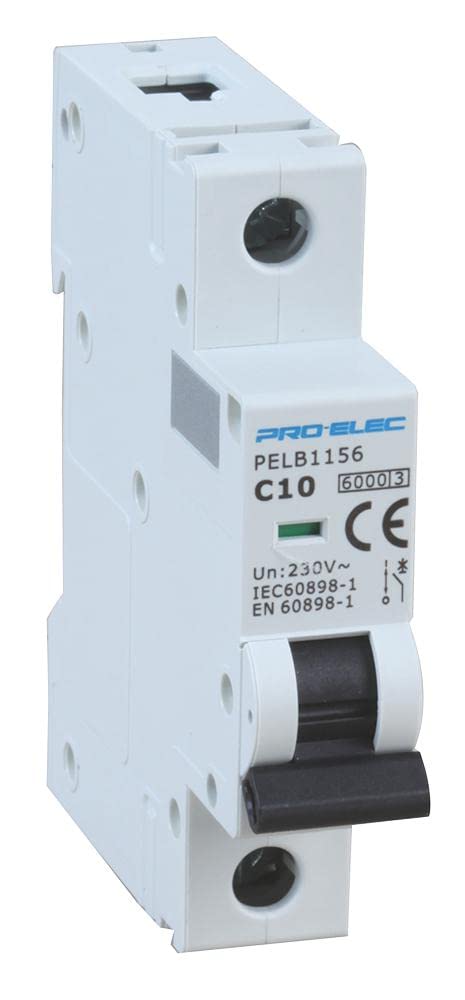 PRO ELEC PELB1156 10A Single Pole MCB, C Curve, 6kA