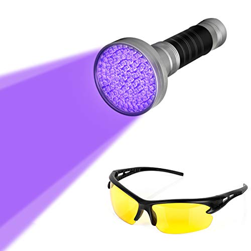 Blacklight Flashlight, 100 LED Ultra Violet UV Flashlight Handheld Blacklight Stain Detector with UV Safety Goggles to Spot Scorpions, Bed Bugs, Bodily Urine, Car Freon Leaks (Sliver) (Sliver) - Thumbnail 5