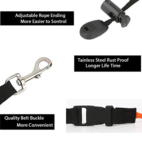 Kayak Paddle Leash 2 Packs, Kayak Lanyard Canoe Rod Leash Boat Oar Leash Straps, Adjustable Bungee Leash Stretches to 50 inches (Orange Leash) - Thumbnail 2