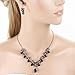 EVER FAITH Hibiscus Teardrop Austrian Crystal Necklace Earrings Set Silver-Tone - Black
