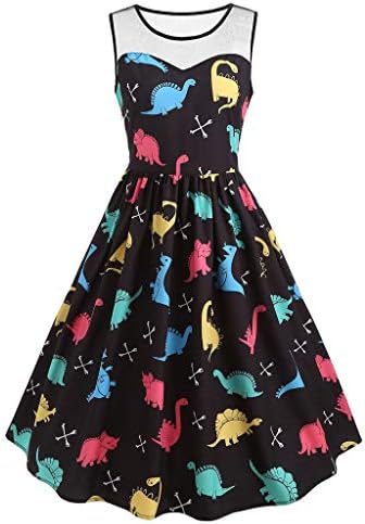WOCACHI Women Dress Vintage Sleeveless Floral Bodycon Casual Evening Party Prom Swing Dress