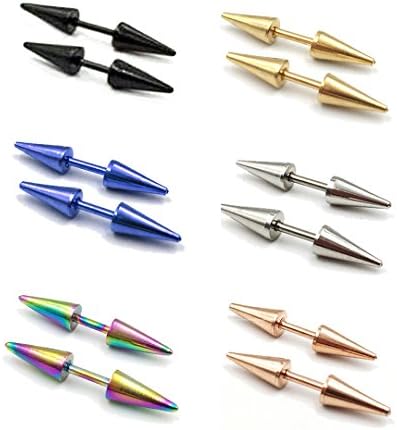 FANCER 12-PCS Double Pair Spike Tapers Plugs Stainless Steel Earrings Ear Stud Piercing for Men and Women