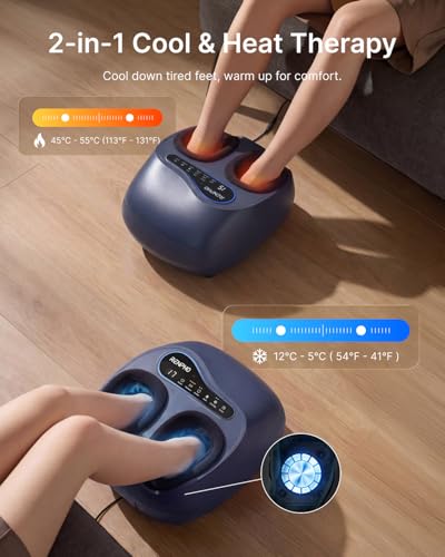 RENPHO Thermacool 2-in-1 Foot Massager with Heat & Cold, HSA Eligible FSA Only Products, Father Day Gifts for Husband, 3 Kneading & 5 Compression for Neuropathy & Plantar Fasciitis, Up to US Size 13