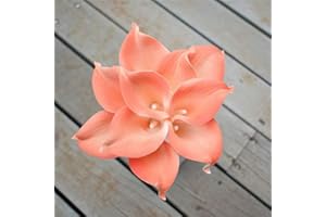 ShineBear Coral Flowers Real Touch Calla Lilies Bouquet for Wedding Brides Bridesmaids Corsage DIY Flower Over 20colors Selection - (Color: Coral)