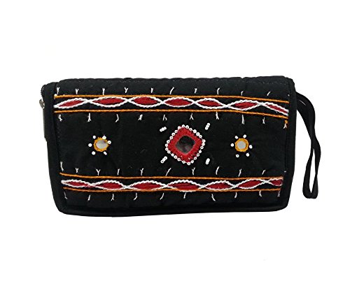 belladona mirror work purse with cell pouch in black