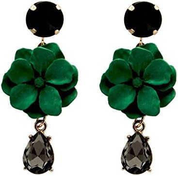 Sisfrog Flower Dangle Earrings Enriched with Teardrop Crystals Drop Earrings Jewelry, Charms Earrings for Women, Gift for Birthday, Easter (Green)