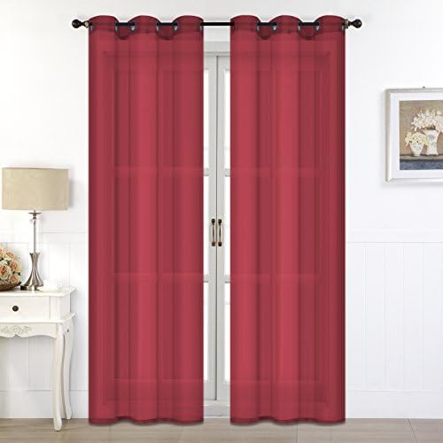 Rama Rose Window Treatment Room Solid Voliet Sheer Window Curtains/drape/panels/treatment size 54"x90" For Bedroom,Living Room,Set of 1 panel,(red)
