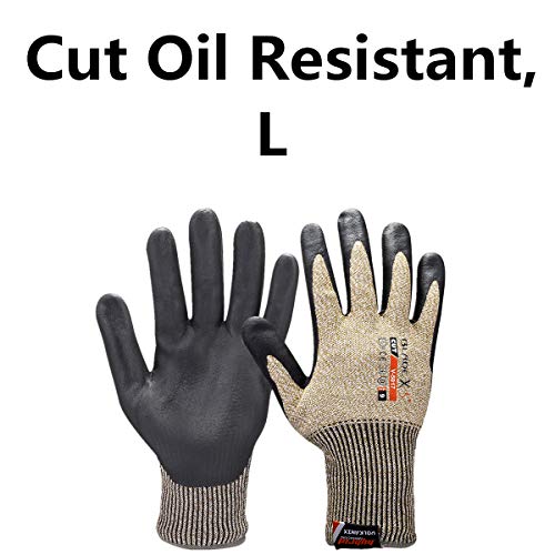 OCGIG Cut Safety Gloves Breathable Oil Resistant Level 5 Protective None Fiberglass Work Glove V-5017,L