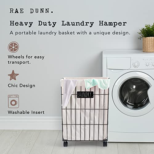 Rae Dunn Heavy Duty Laundry Hamper on Wheels Lined Basket with