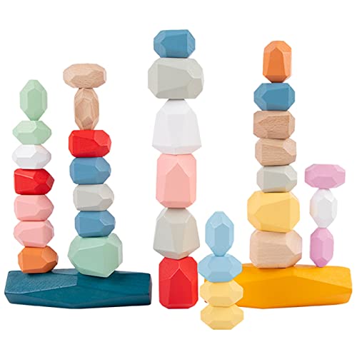 TODDLE UP Montessori Wooden Stacking Rocks for Toddlers 13 36Pc Stacking Stones, Wooden