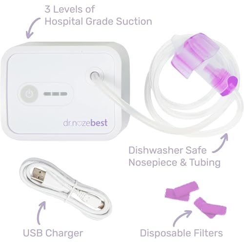 Dr. Noze Best Baby’s First Year Bundle | Pediatrician-Designed Electric Baby Nasal Aspirator with Newborn Nosepiece & 40 Filters | Baby Registry Essential for Congestion Relief