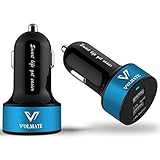 Volmate VOL48A-BBL Apple Certified - 4.8A / 24W Dual-Port USB Car Charger - Portable Travel Charger Rapid Car Charger For iPhone 6 5 5S 5C 4 4S, White/Silver