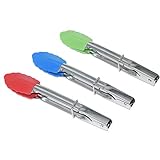 Mini Tongs With Silicone Tips, Set Of 3, 7-Inch Stainless Steel Serving Food Tongs, Perfect For BBQ, Salad, Grilling, Cooking, Appetizers And Food Serving (Red, Blue, Green)
