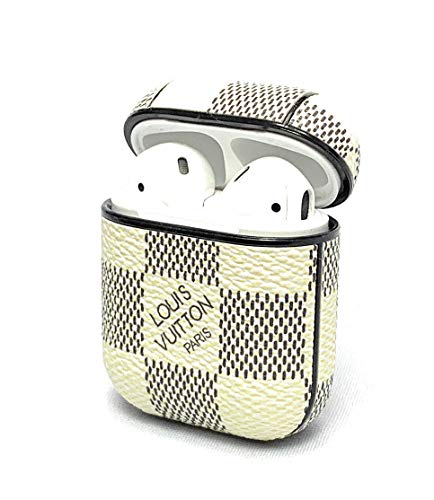 GadgetBros New Luxury High End Stylish Fashion Designer Leather Full Protection Shockproof Case Cover for Airpood Wireless Headphones, with Carabiner/Keychain Accessories (White)