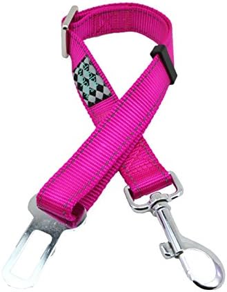 Reflective Nylon Dog Seat Belt Adapter Heavy Duty Adjustable from 20in to 30in Deep Blue and Perfect Pink by Hubba Puppy (Perfect Pink)