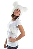 Faux FUR Animal Hats Hoods Miki Short White Ski Ears with Poms Unisex