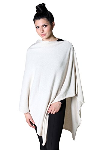 100% Organic Cotton 5-Way Knitted Poncho Sweater Pullover Wrap Topper--Super Soft Warm Lightweight All-Season (Beige Melange)