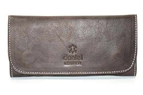 Real Leather Tobacco Pouch with Inside Lining, Space Enough to Hold Upto 50g of Bag, with Slot for Rolling Paper and Zip Pocket for Filter (Brown)