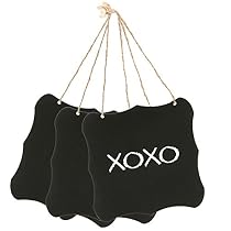 Set of 3 Black Metal & Twine Hanging Erasable Chalkboards / Decorative Write-On & Magnetic Wall Signs