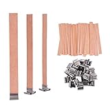 YoungRich 100 PCS Wood Candle Wicks with Iron Stand Candle Cores Natural Environmental-Friendly Wick for Candle Making and Candle DIY Craft 13x1.3cm / 5.1x0.5inch
