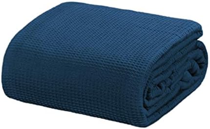 Crover Collection All Season Thermal Waffle Cotton King Blanket 108"x90" Deep Blue with Deep Plain Edge Border Durable and Soft