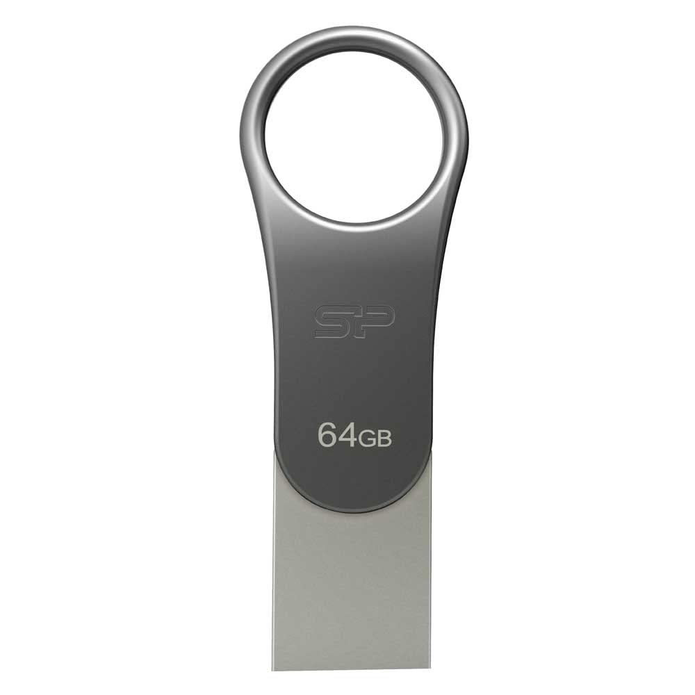 Silicon Power 64 GB Mobile C80 Dual Flash Drive for Type-C Ready Mobile Devices - Titanium/Zinc