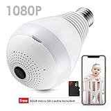 ZEEPIN Bulb WiFi IP Camera Wireless, Hidden Cameras 360 Panoramic 2.0MP 1080P Secuity Light and Infrared Night Vision with Free 32G Card Smart Home Gifts