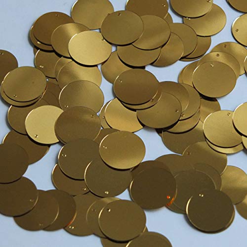 Round Flat Sequin 12mm Top Hole Very Deep Gold Metallic. Couture Paillettes. Made in USA