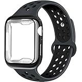 NUKELOLO Compatible for Apple Watch Band with Case 38MM 42MM 40MM 44MM,Dual-Color Soft Silicone Sport Wristband and TPU Case for iWatch Series 4/3/2/1