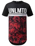 URBANCREWS Mens Hipster Hip Hop Unlmtd Floral Graphic Longline T-shirt BLK, XL