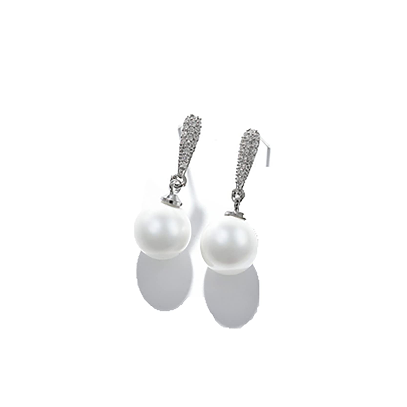 Pearl Stud Earrings, Clear Zircon stones, 925 Sterling Silver. - House Of Pitroda