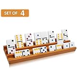 Exqline Wooden Domino Racks Trays Holders Organizer(Set of 4) - Premium Domino Tiles Holder Racks for Mexican Train Dominoes Games - Dominos NOT Included
