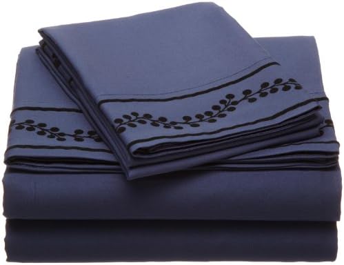 Cathay Home Fashions Luxury Silky Soft Berries Flock Microfiber Full Sheet Set, Navy
