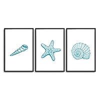 3 Piece Framed Canvas Wall Art Simple Seabed Elements Canvas Prints Home Artwork Decoration for Living Room,Bedroom - 16