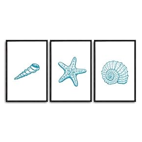 3 Piece Framed Canvas Wall Art Simple Seabed Elements Canvas Prints Home Artwork Decoration for Living Room,Bedroom - 16"x24"x3 Panels