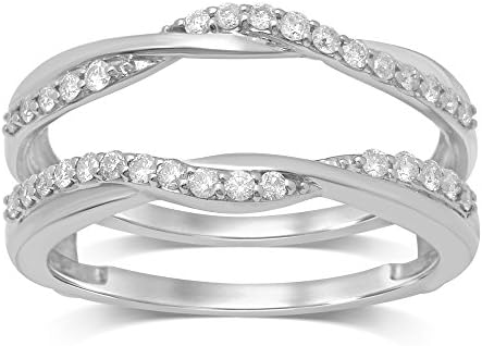 925 Sterling Silver Plated 1/3ct Round CZ Simulated Diamond Anniversary Wedding Band Enhancer Guard Double Ring Alloy