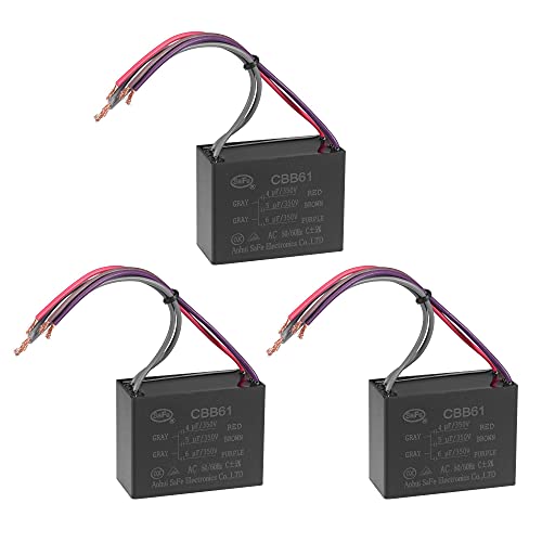 uxcell Ceiling Fan Capacitor CBB61 4/5/6uF 350V AC 5 Wires Metallized Polypropylene Film Capacitor 58x44x26mm for Electric Fan Pump Motor Generator 3Pcs: Industrial & Scientific