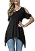 Mounblun Women Plus Size Solid Basic Flowy Tank Tops Summer Short Sleeve Tunic Black XL