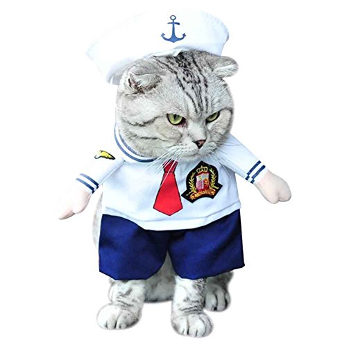 BUYITNOW Dog Cat Sailor Cosplay Costumes with Hat Pet Halloween Fancy Party Clothes