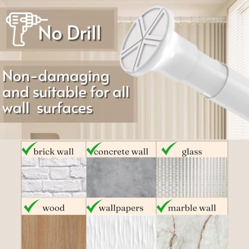 Venwemong Shower Curtain Rod, Extendable Telescopic No Drilling Curtain Rod, Non-Slip Curtain Rod for Bathroom, Door Curtain, Wardrobe, White, 185-420cm