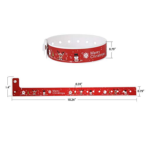Ouchan Merry Christmas Plastic Wristbands Red - 100 Pack Wristbands for Events Christmas Party Decoration Merry Xmas Patterns