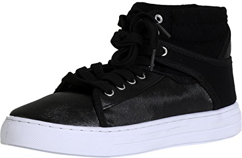 Qupid Women’s Reba-06A High Top Lace Up Fashion Sneaker (7.5 B(M) US, Black)