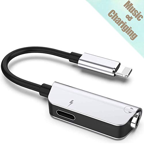Headphone Adapter for iPhone Connect to 3.5mm Headphone Aux Audio & Charge Jack for iPhone X/XS/XSMax/XR/8/8 Plus/7/7Plus Chargers & Power Adapters Support Music and Charger Compatible iOS12 System