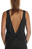 icyzone Workout Tank Tops for Women - Open Back Strappy Athletic Tanks, Yoga Tops, Gym Shirts (XL, Black)